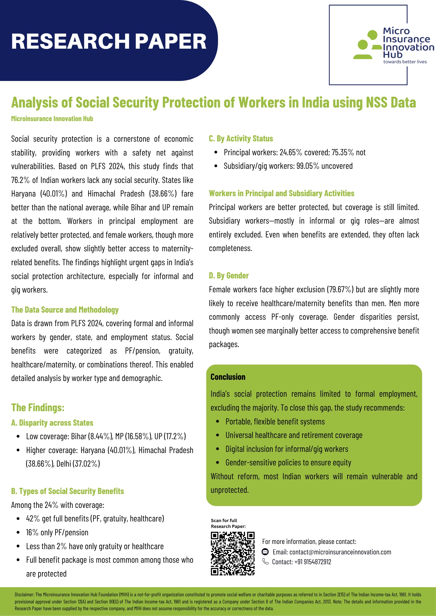 Analysis of Social Security Protection of Workers in India using NSS Data
                              